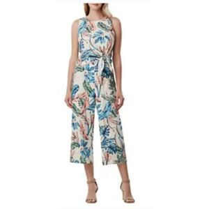 Tahari ASL Sleeveless Floral Linen Jumpsuit  M/L READ SIZE DESCRIPTION